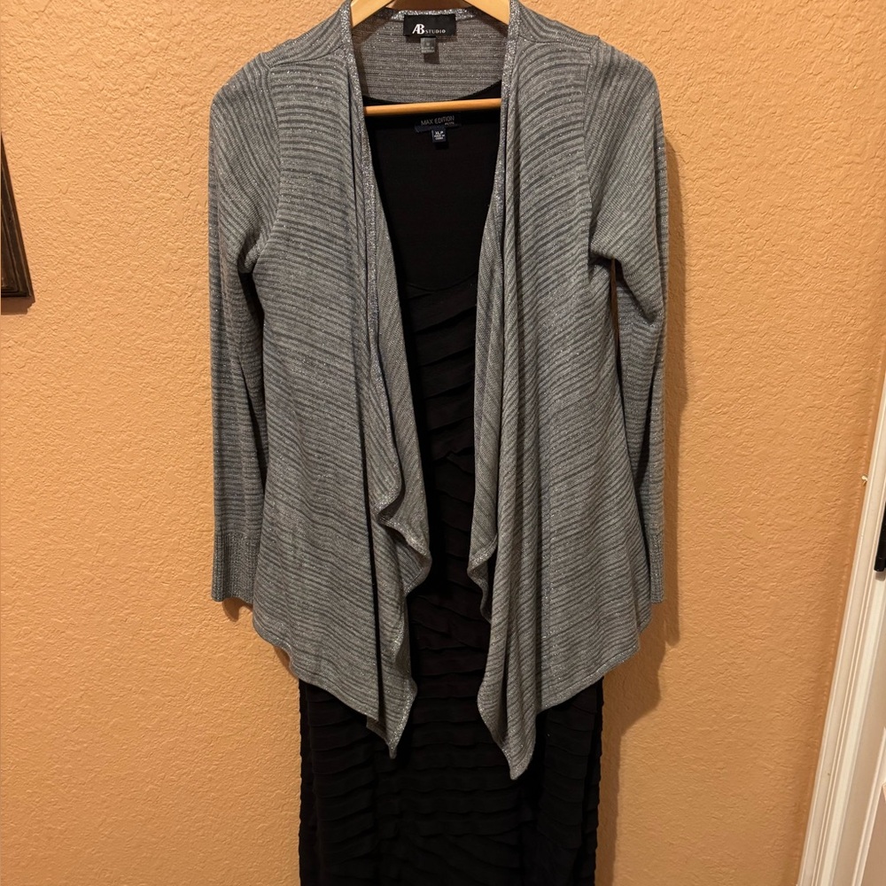 AB Studio Gray and Black Cardigan Sweater